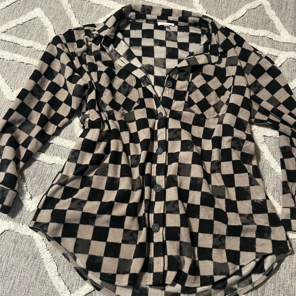 Maurices Black and Tan Checkered Button Down Shirt